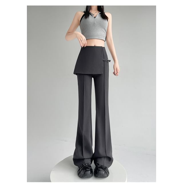Flared Slacks with Buckled Overlay Skirt