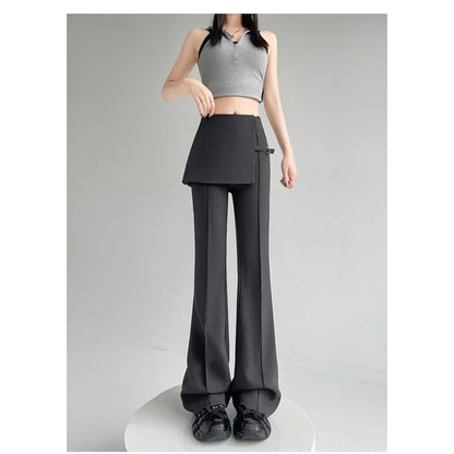 Flared Slacks with Buckled Overlay Skirt