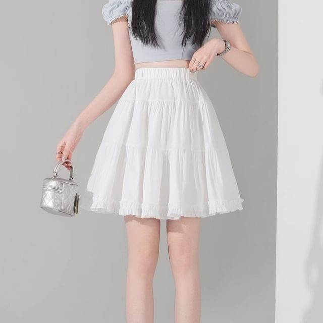 Tiered Frill Mini A-Line Skirt High-Waisted