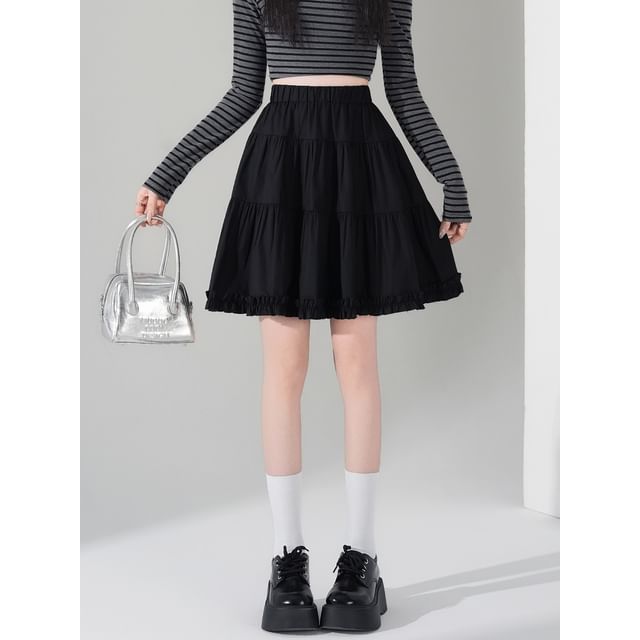 Tiered Frill Mini A-Line Skirt High-Waisted