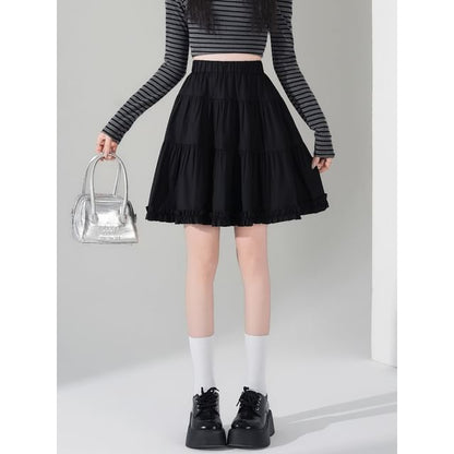 Tiered Frill Mini A-Line Skirt High-Waisted