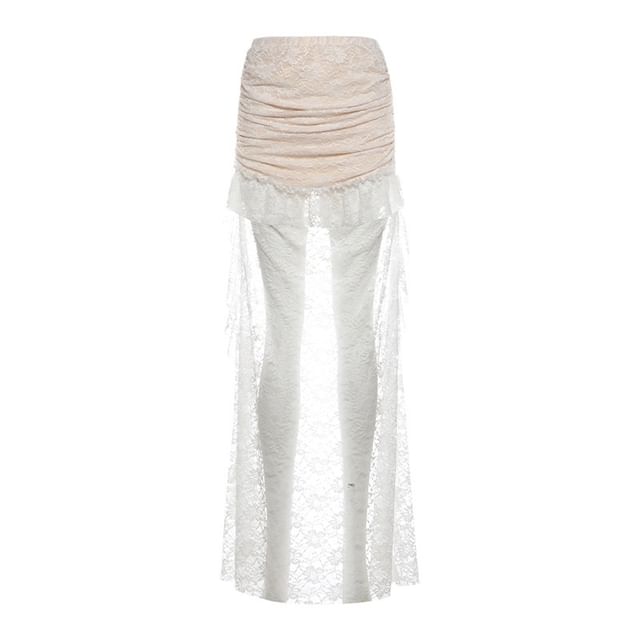 Lace Sleeveless Crop Top and Asymmetrical High Low Skirt
