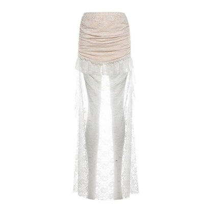 Lace Sleeveless Crop Top and Asymmetrical High Low Skirt