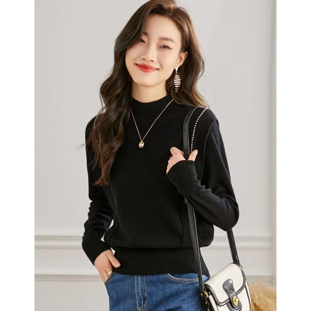 High Neck Long-Sleeve Minimalist Sweater