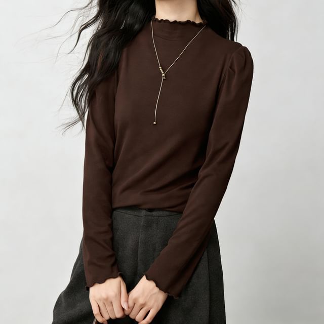 Crew Neck Tee with Long Sleeves and Ribbed Hem