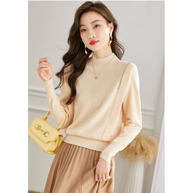 High Neck Long-Sleeve Minimalist Sweater