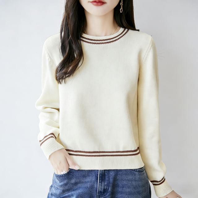 Striped Crew Neck Long-Sleeve Sweater