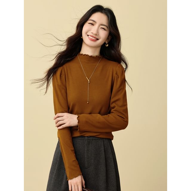 Crew Neck Tee with Long Sleeves and Ribbed Hem