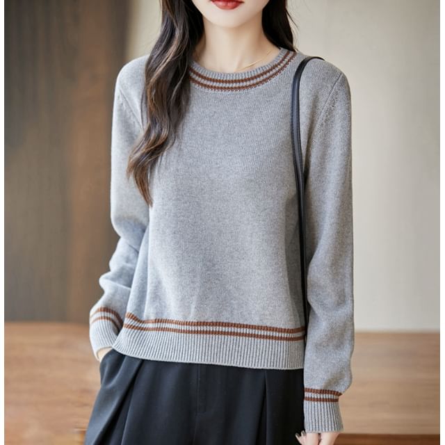 Striped Crew Neck Long-Sleeve Sweater