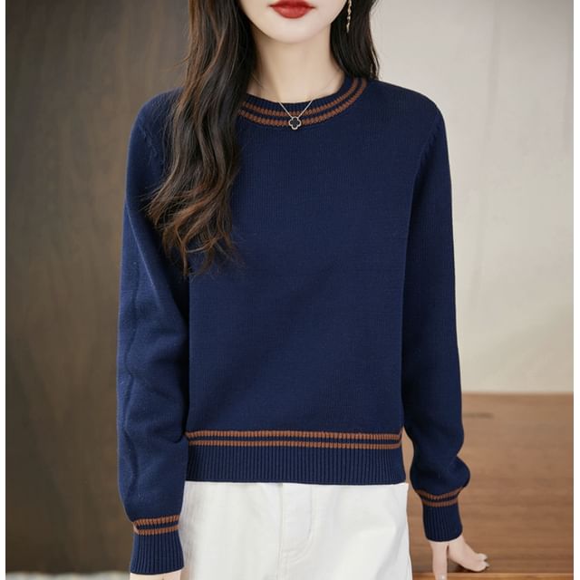 Striped Crew Neck Long-Sleeve Sweater