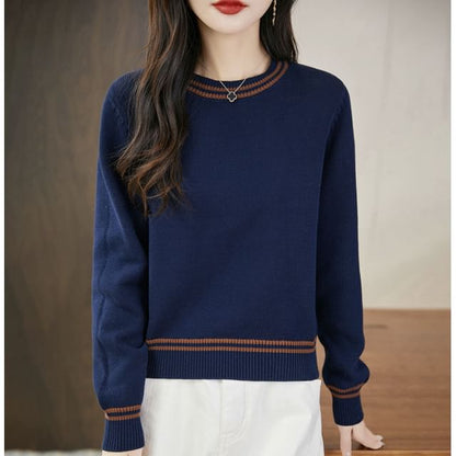 Striped Crew Neck Long-Sleeve Sweater