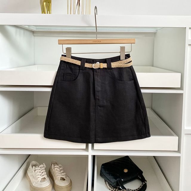 Mini A-Line Skirt Set with Belt High-Waisted