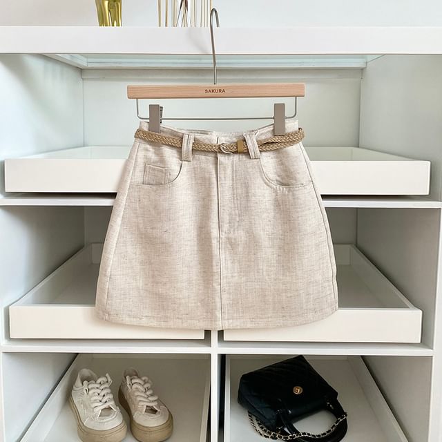 Mini A-Line Skirt Set with Belt High-Waisted