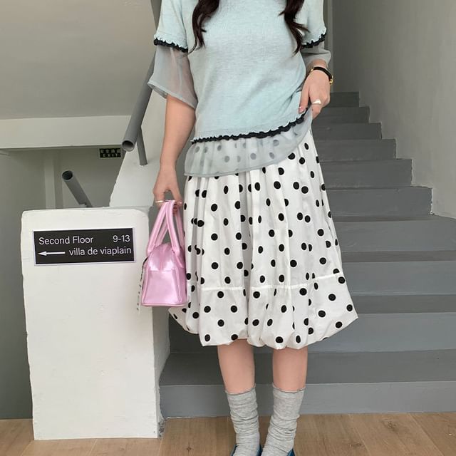Polka Dot Midi A-Line Skirt High-Rise