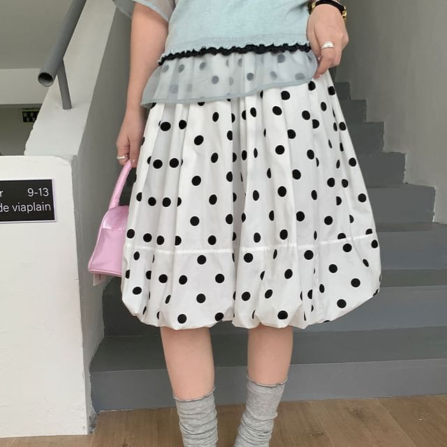 Polka Dot Midi A-Line Skirt High-Rise
