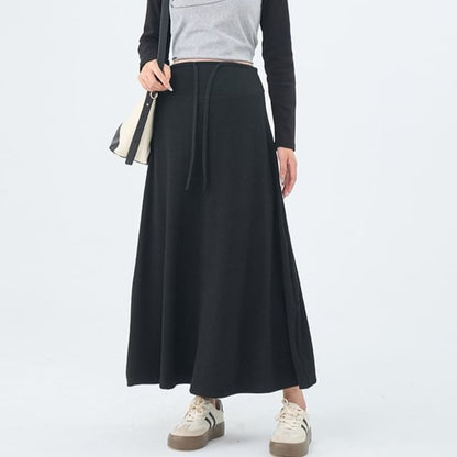 Maternity Drawstring Waist Plain Maxi A-Line Skirt