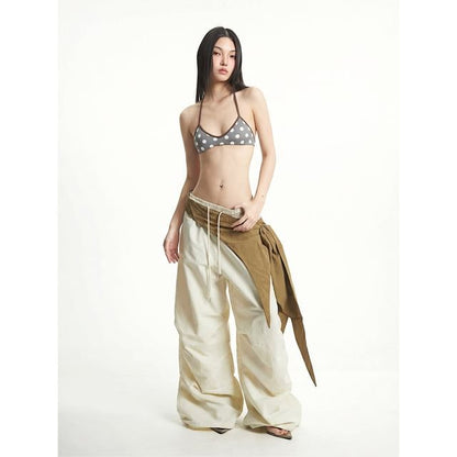 Contrast Trim Halter Crop Top with Open Back