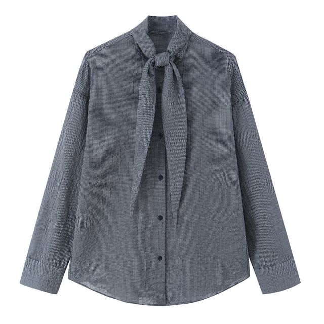 Plaid Button-Down Long-Sleeve Tie Front Shirt