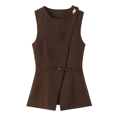 Asymmetrical Plain Sleeveless Top & Wide Leg Pants