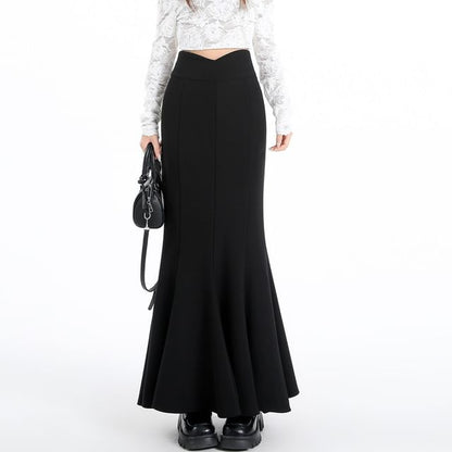 Plain High-Waisted Maxi Mermaid Skirt