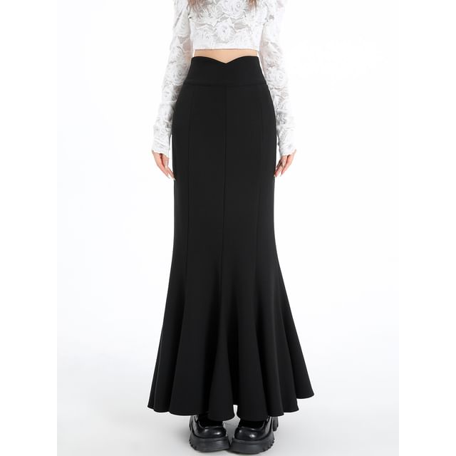 Plain High-Waisted Maxi Mermaid Skirt