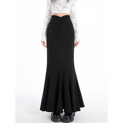 Plain High-Waisted Maxi Mermaid Skirt