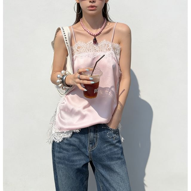 Lace Panel Slit Camisole Top