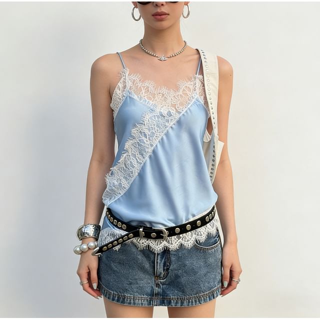 V-Neck Lace Panel Camisole Top