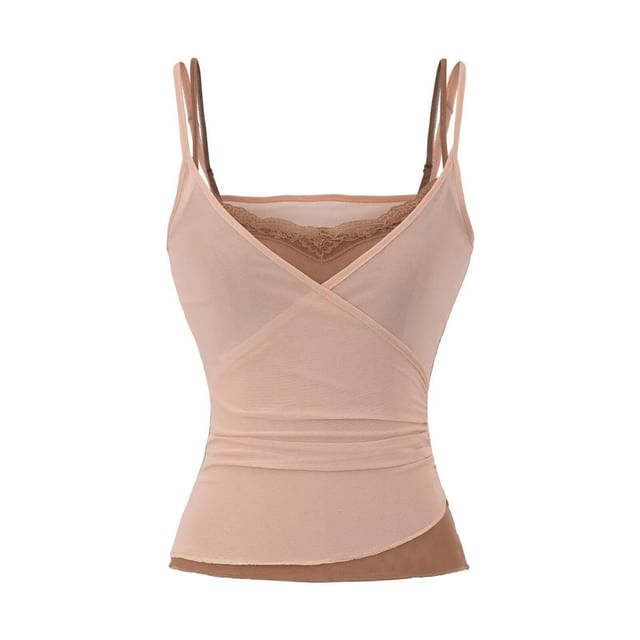 Mock Two Piece Lace Mesh Camisole & High Waist Tie-Up Maxi Skirt