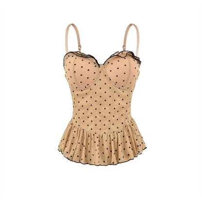 Sweetheart Neckline Polka Dot Ruffled Hem Camisole