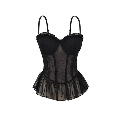 Sweetheart Neckline Polka Dot Ruffled Hem Camisole
