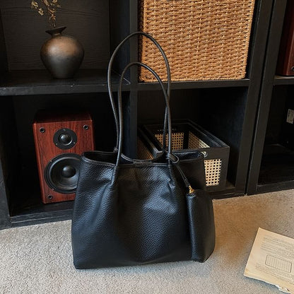 Set: Faux Leather Tote Bag + Pouch