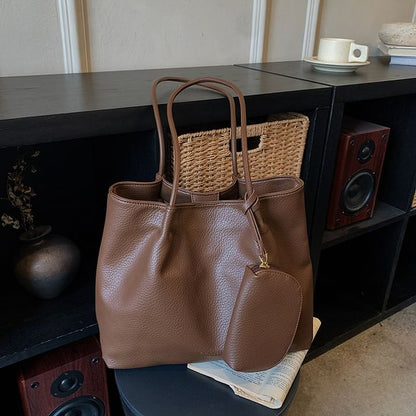 Set: Faux Leather Tote Bag + Pouch