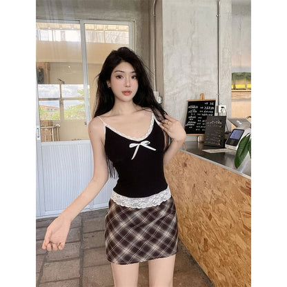 Spaghetti Strap V-Neck Lace Trim Camisole