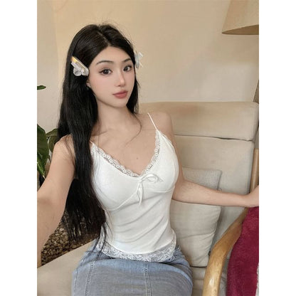 Spaghetti Strap V-Neck Lace Trim Camisole
