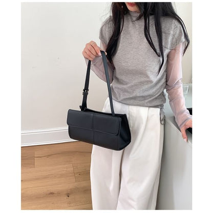 Structured Faux Leather Shoulder Bag