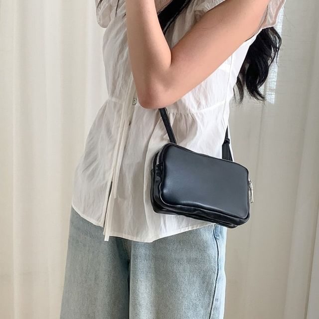Plain Boxy Faux Leather Shoulder Bag
