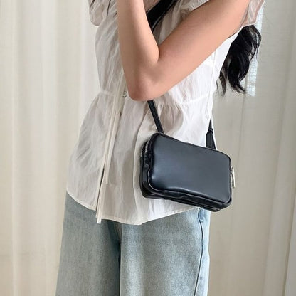 Plain Boxy Faux Leather Shoulder Bag