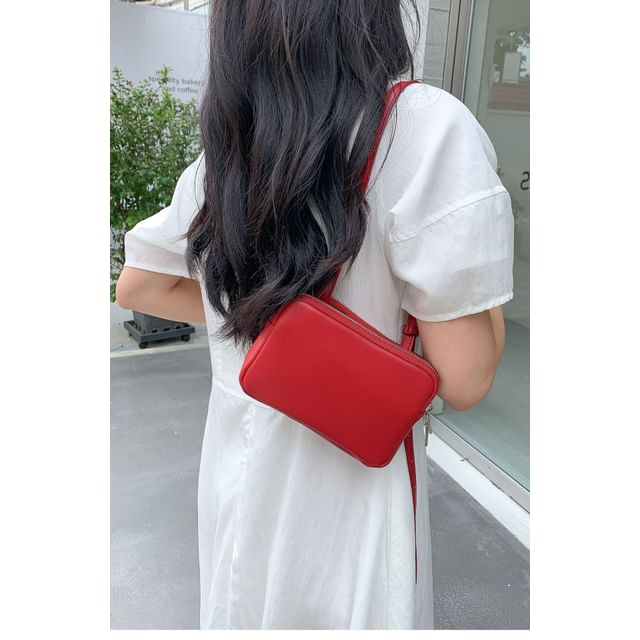 Plain Boxy Faux Leather Shoulder Bag