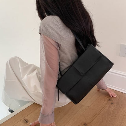 Structured Faux Leather Shoulder Bag