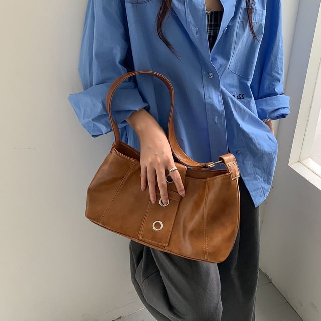 Grommet Faux Leather Shoulder Bag