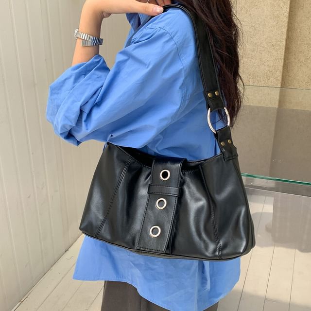 Grommet Faux Leather Shoulder Bag
