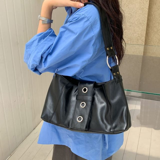 Grommet Faux Leather Shoulder Bag