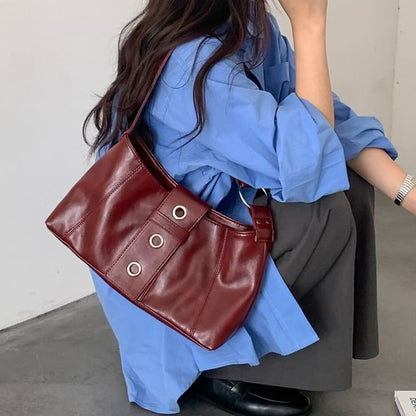 Grommet Faux Leather Shoulder Bag