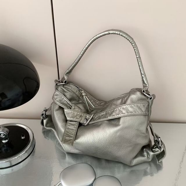 Buckled Faux Leather Shoulder Bag