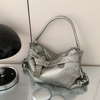 Buckled Faux Leather Shoulder Bag