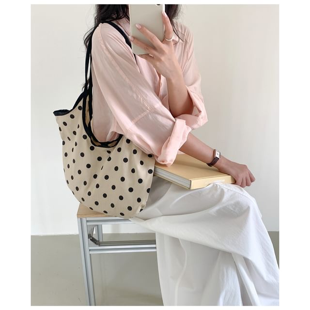 Polka Dot Fabric Tote Shoulder Bag