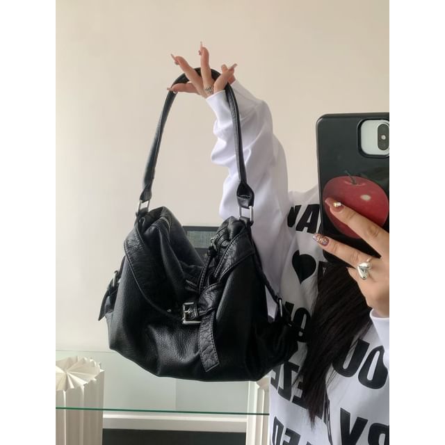 Buckled Faux Leather Shoulder Bag