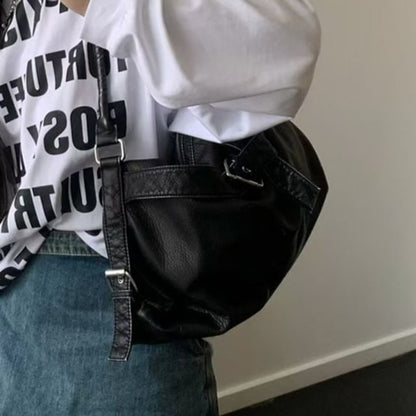 Buckled Faux Leather Shoulder Bag