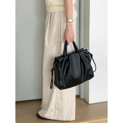 Shirred Faux Leather Handbag